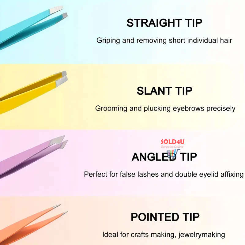 4pcs Set Eyebrow Tweezers S/Steel Tweezers For Hair Removal, 4 Different Types Tweezers