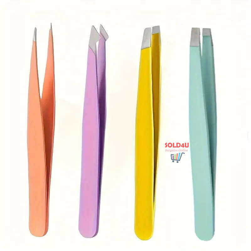 4pcs Set Eyebrow Tweezers S/Steel Tweezers For Hair Removal, 4 Different Types Tweezers