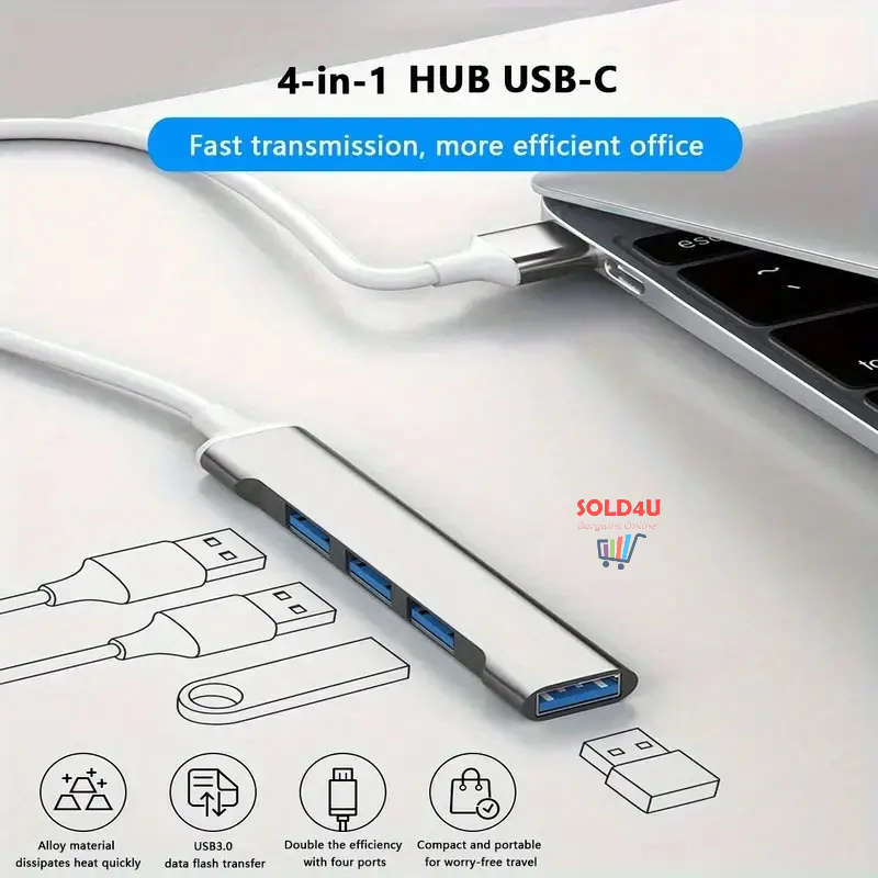 4-in-1 USB C Hub - Type-C to 4 USB Ports Docking Station USB Data Hub Portable