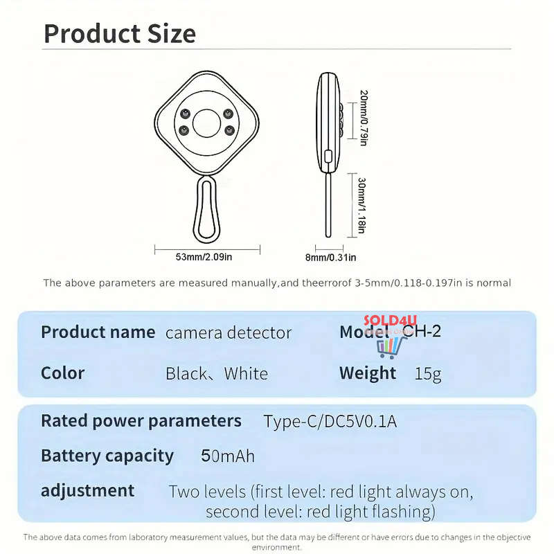 Spy camera detector Portable Travel Infrared Anti-monitoring Device (Black or White)