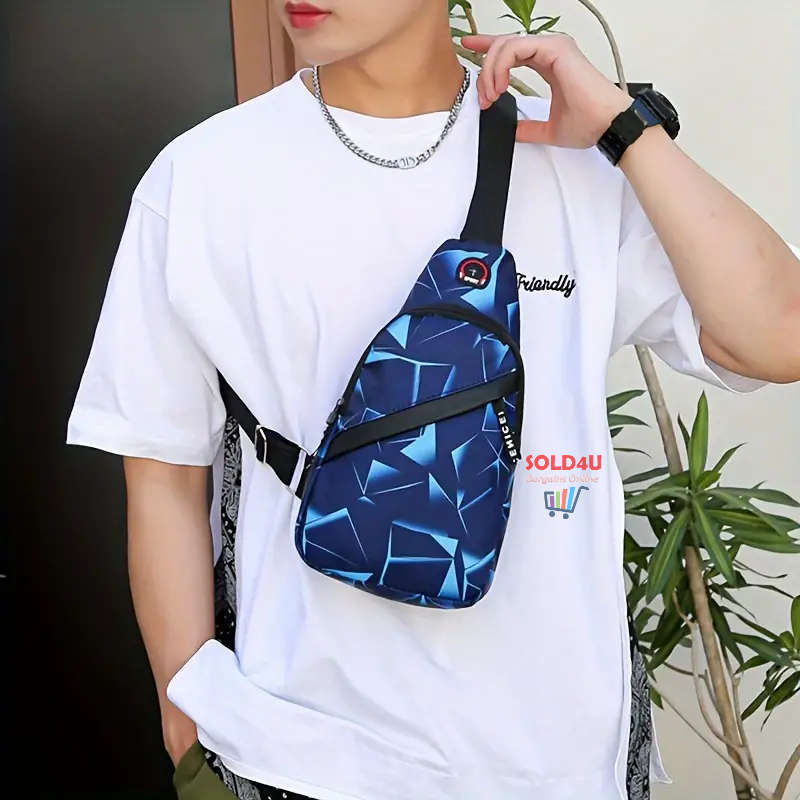 Chest Bag Single Shoulder Crossbody Bag Earphone Hole (Blue Electric) Nylon Lightweight Sling Bag
