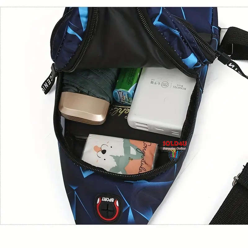 Chest Bag Single Shoulder Crossbody Bag Earphone Hole (Blue Electric) Nylon Lightweight Sling Bag