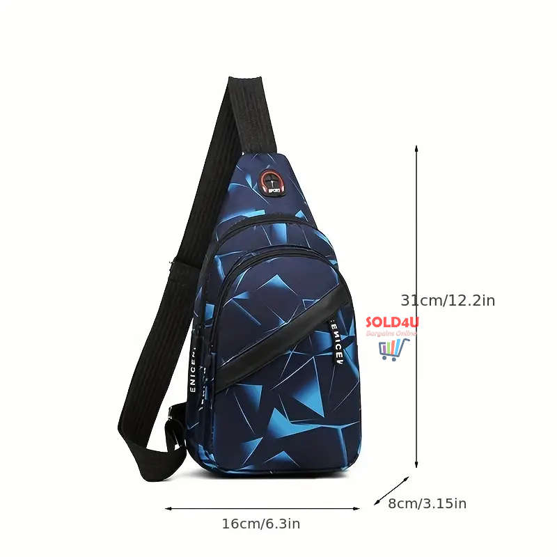 Chest Bag Single Shoulder Crossbody Bag Earphone Hole (Blue Electric) Nylon Lightweight Sling Bag