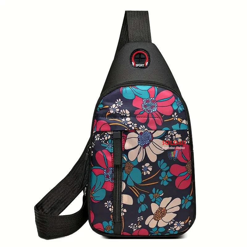 Chest Bag Single Shoulder Crossbody Bag With Earphone Hole (Sunflower) Nylon Lightweight Sling Bag
