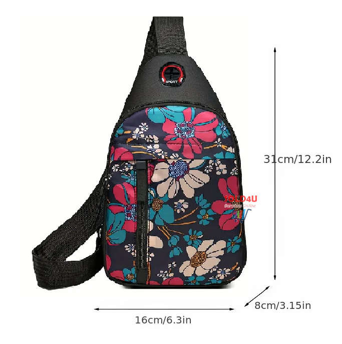 Chest Bag Single Shoulder Crossbody Bag With Earphone Hole (Sunflower) Nylon Lightweight Sling Bag