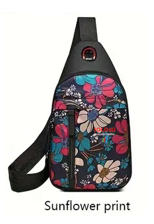 Chest Bag Single Shoulder Crossbody Bag With Earphone Hole (Sunflower) Nylon Lightweight Sling Bag