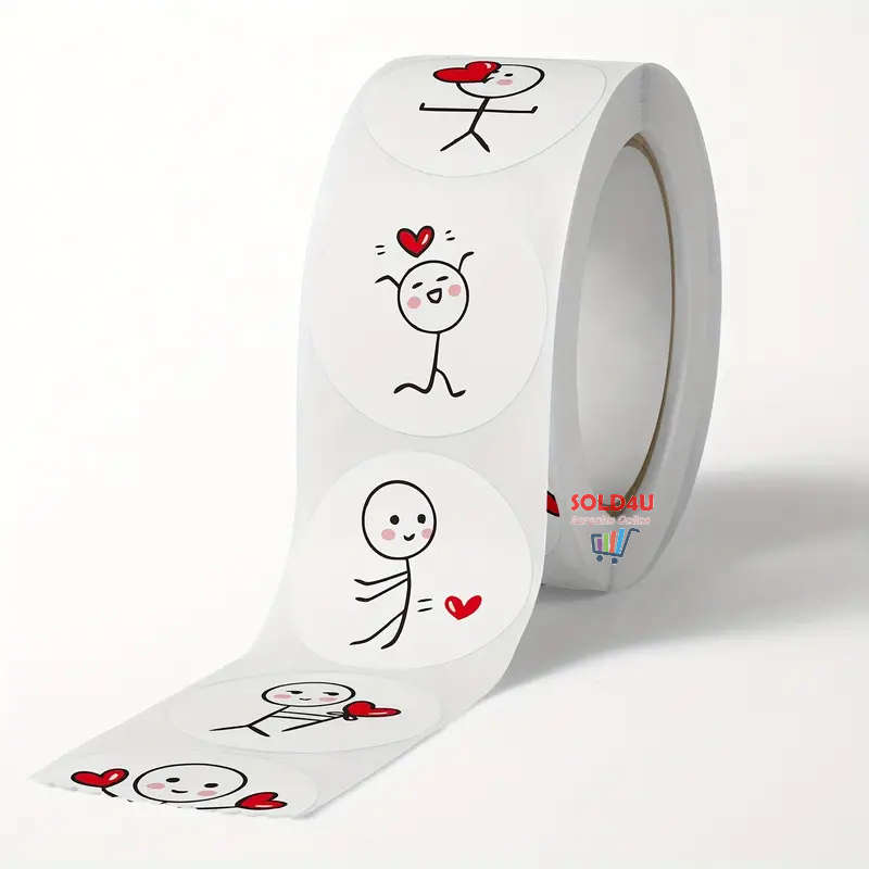 500pcs per roll Heartin Cute Cartoon Match Man Heart Stickers For DIY Scrapbooking 1 inch diameter