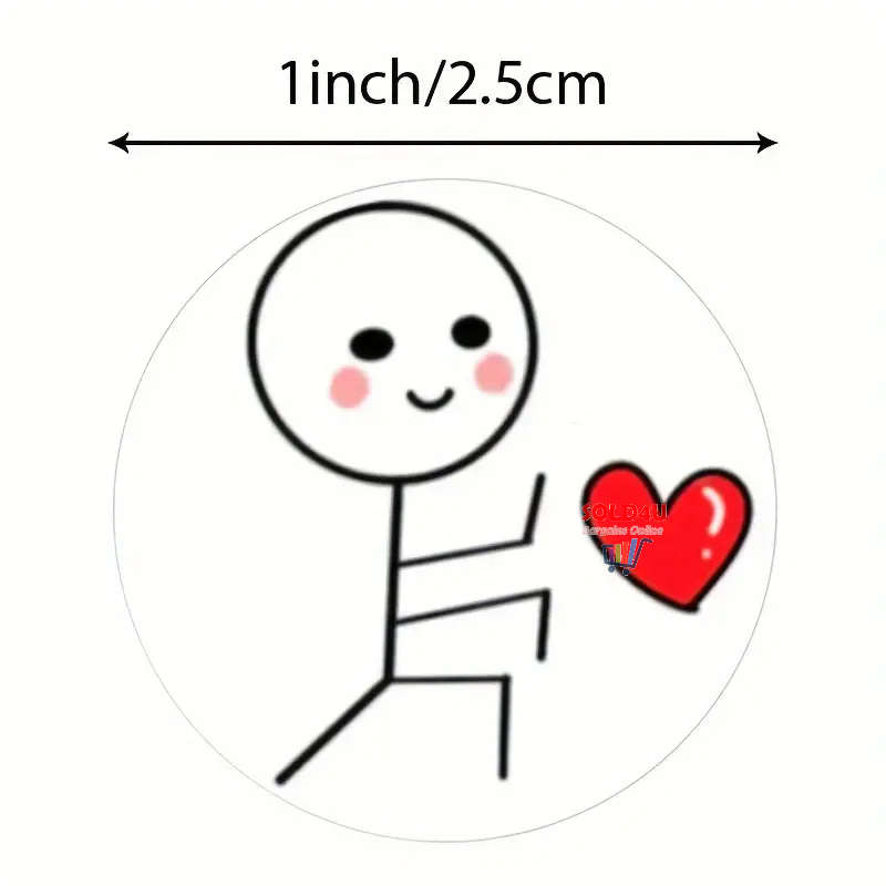 500pcs per roll Heartin Cute Cartoon Match Man Heart Stickers For DIY Scrapbooking 1 inch diameter