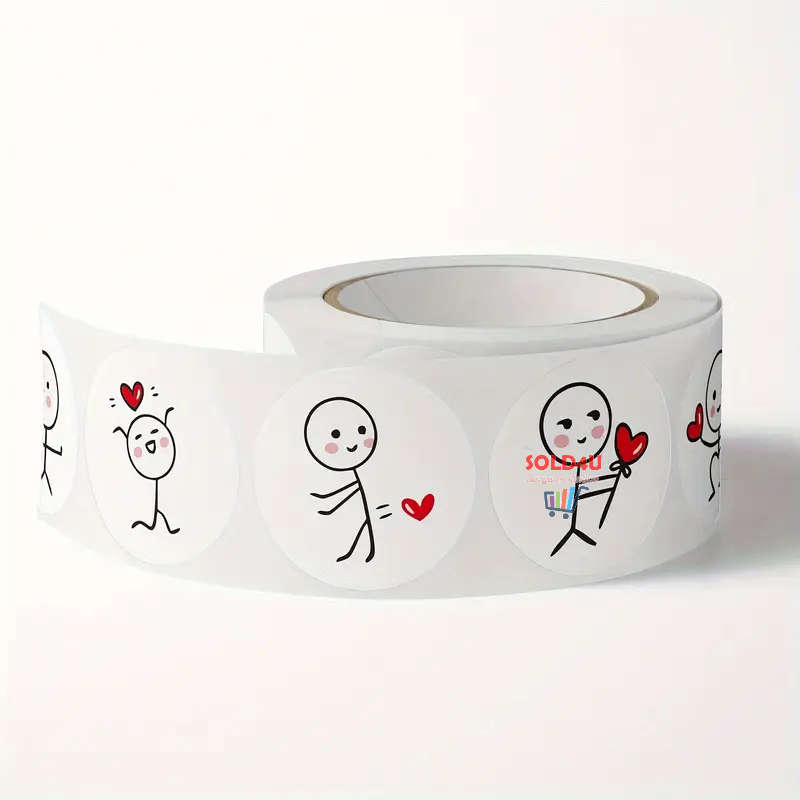 500pcs per roll Heartin Cute Cartoon Match Man Heart Stickers For DIY Scrapbooking 1 inch diameter
