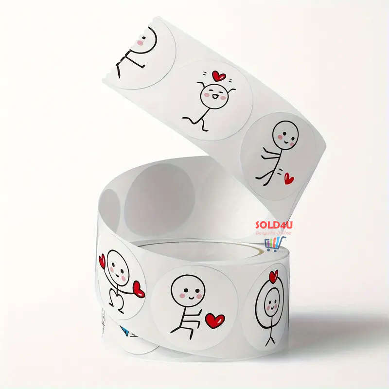 500pcs per roll Heartin Cute Cartoon Match Man Heart Stickers For DIY Scrapbooking 1 inch diameter