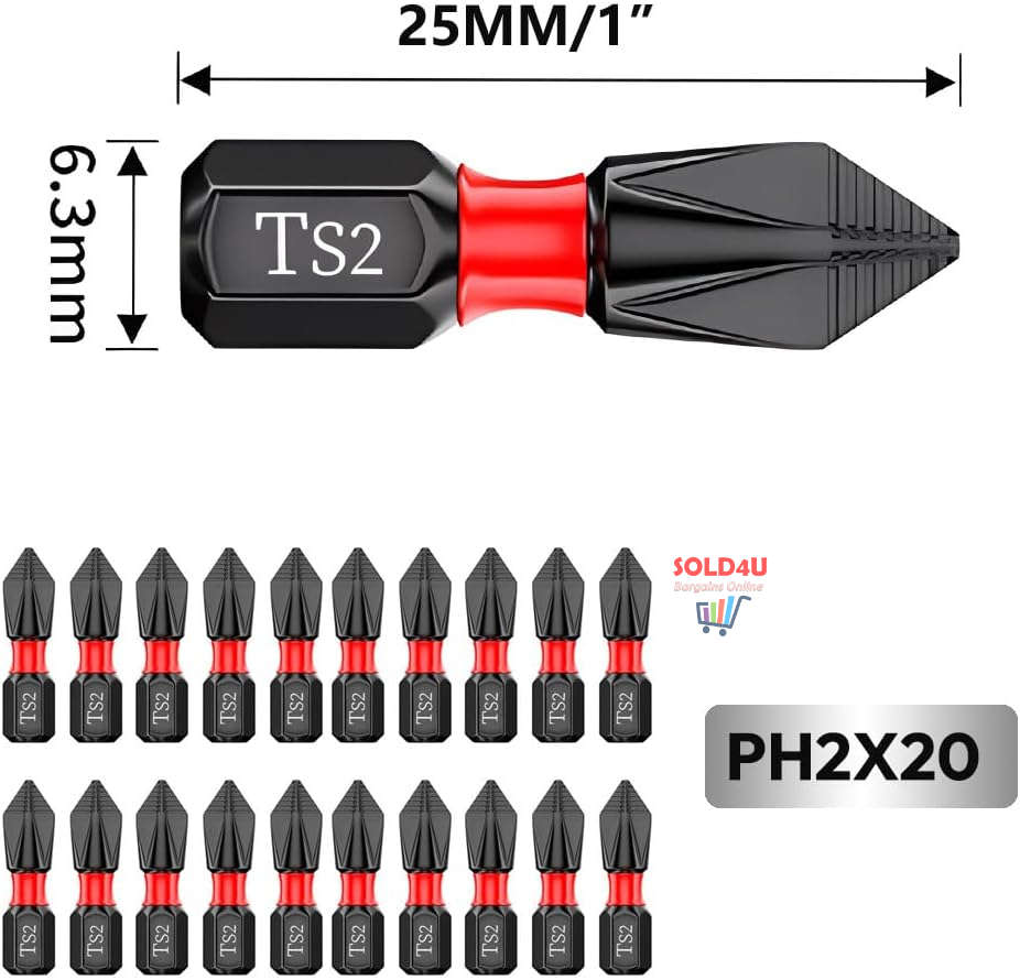 20pcs Tungsten Steel 1-inch PH2 Anti Slip Phillips Bit #2 Insert Bits Magnetic Phillips Screwdriver