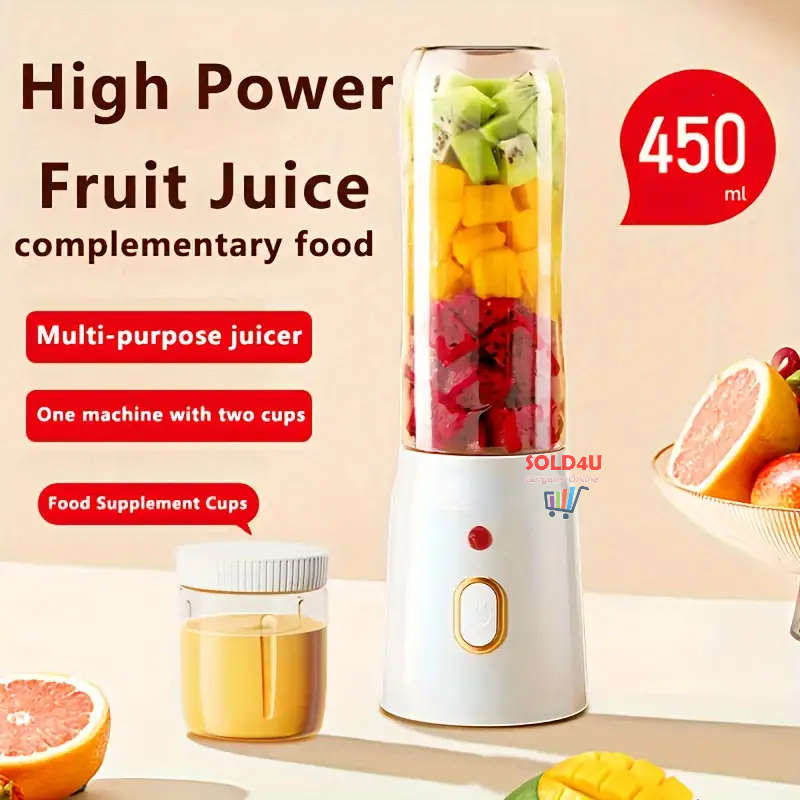 Portable Rechargeable Small Juicer with Double Cup (Large And Small), Travel Multi-function Juicer