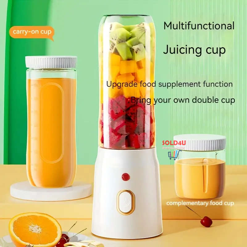 Portable Rechargeable Small Juicer with Double Cup (Large And Small), Travel Multi-function Juicer