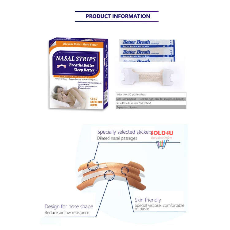 30PCS in box Nasal strips for improved sleep and reduced congestion - Breathe Better Sleep Better