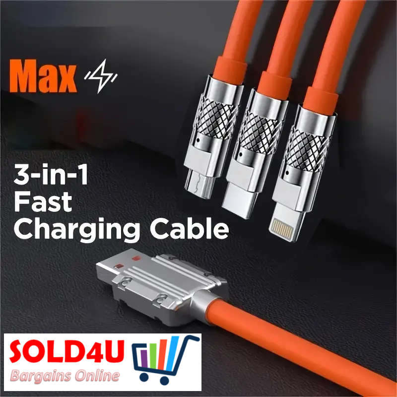 Fast Charging USB Cable 3-in-1 Super Fast 120w Compatible with iPhone Samsung Xiaomi (ORANGE)