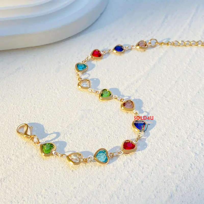 Love Heart Multicolor Zircon Bracelet Romantic Elegant Jewelry Ornaments