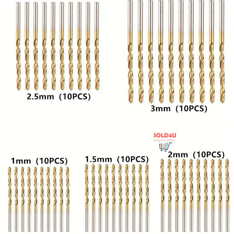 50pcs Titanium Coated Drill Bits HSS High Speed Steel Drill Bits Set 1mm-3mm For Metal Wood Drilling
