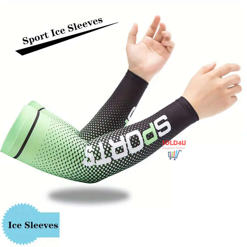 Unisex Cooling Arm Sleeves  Sports Running UV Sun Protection Outdoor Cycling Sleeves 1-Pair [GREEN]