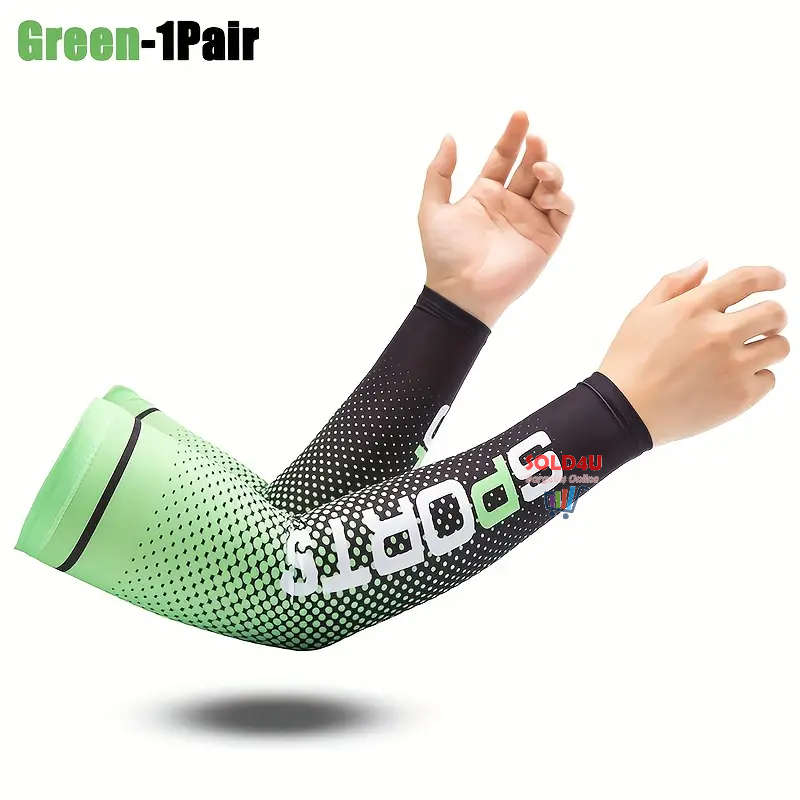 Unisex Cooling Arm Sleeves  Sports Running UV Sun Protection Outdoor Cycling Sleeves 1-Pair [GREEN]