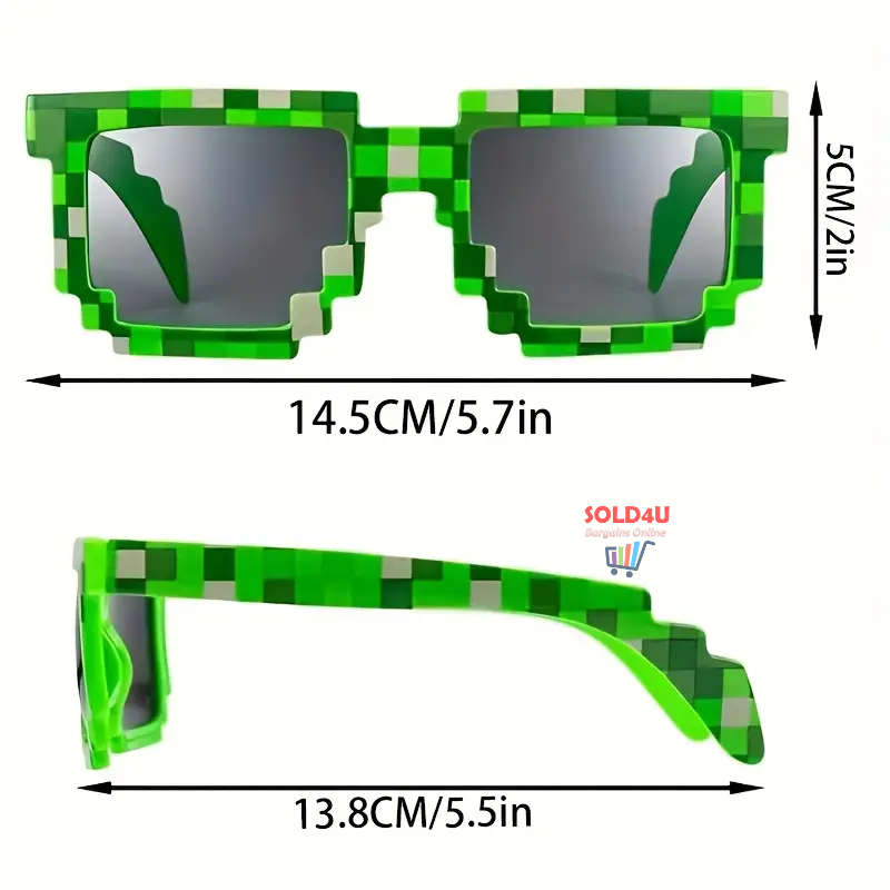 Unisex Party fashion Minecraft Green Creeper Theme Mosaic Glasses (No Pouch)