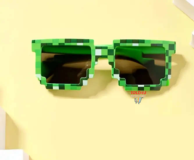 Unisex Party fashion Minecraft Green Creeper Theme Mosaic Glasses (No Pouch)
