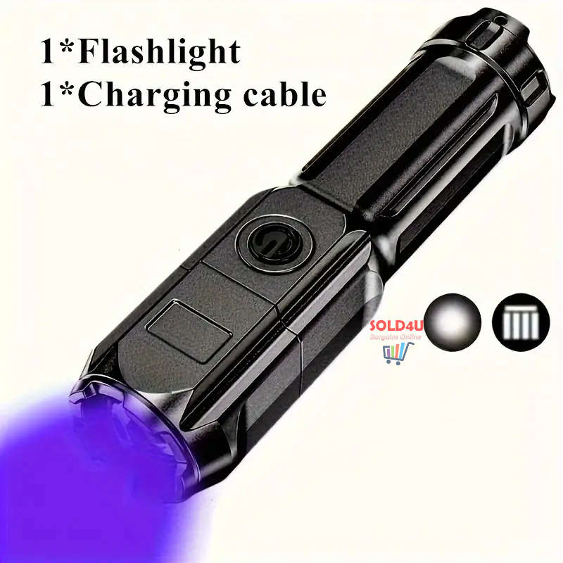 UV Flashlight UV395NM Rechargeable Bright Portable Ultraviolet Torch 3 Modes Zoomable