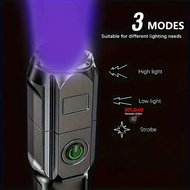 UV Flashlight UV395NM Rechargeable Bright Portable Ultraviolet Torch 3 Modes Zoomable