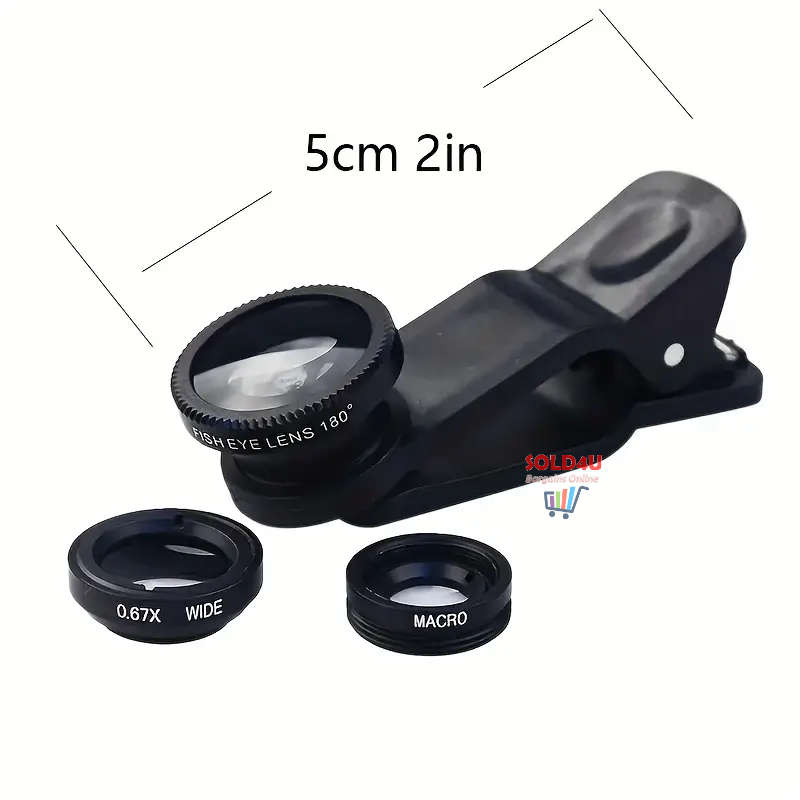 Universal 3-in-1 Cell Phone Camera Lens Kit - 180° Fisheye, 0.67x Wide Angle, Macro Lenses