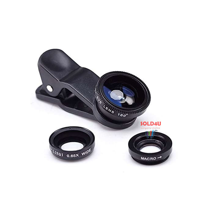 Universal 3-in-1 Cell Phone Camera Lens Kit - 180° Fisheye, 0.67x Wide Angle, Macro Lenses
