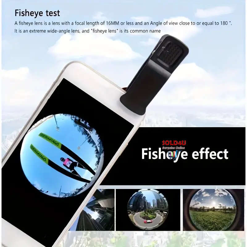 Universal 3-in-1 Cell Phone Camera Lens Kit - 180° Fisheye, 0.67x Wide Angle, Macro Lenses
