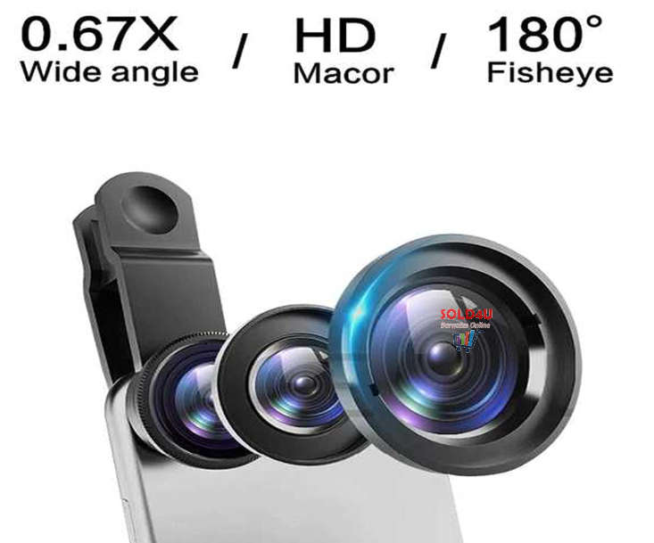 Universal 3-in-1 Cell Phone Camera Lens Kit - 180° Fisheye, 0.67x Wide Angle, Macro Lenses