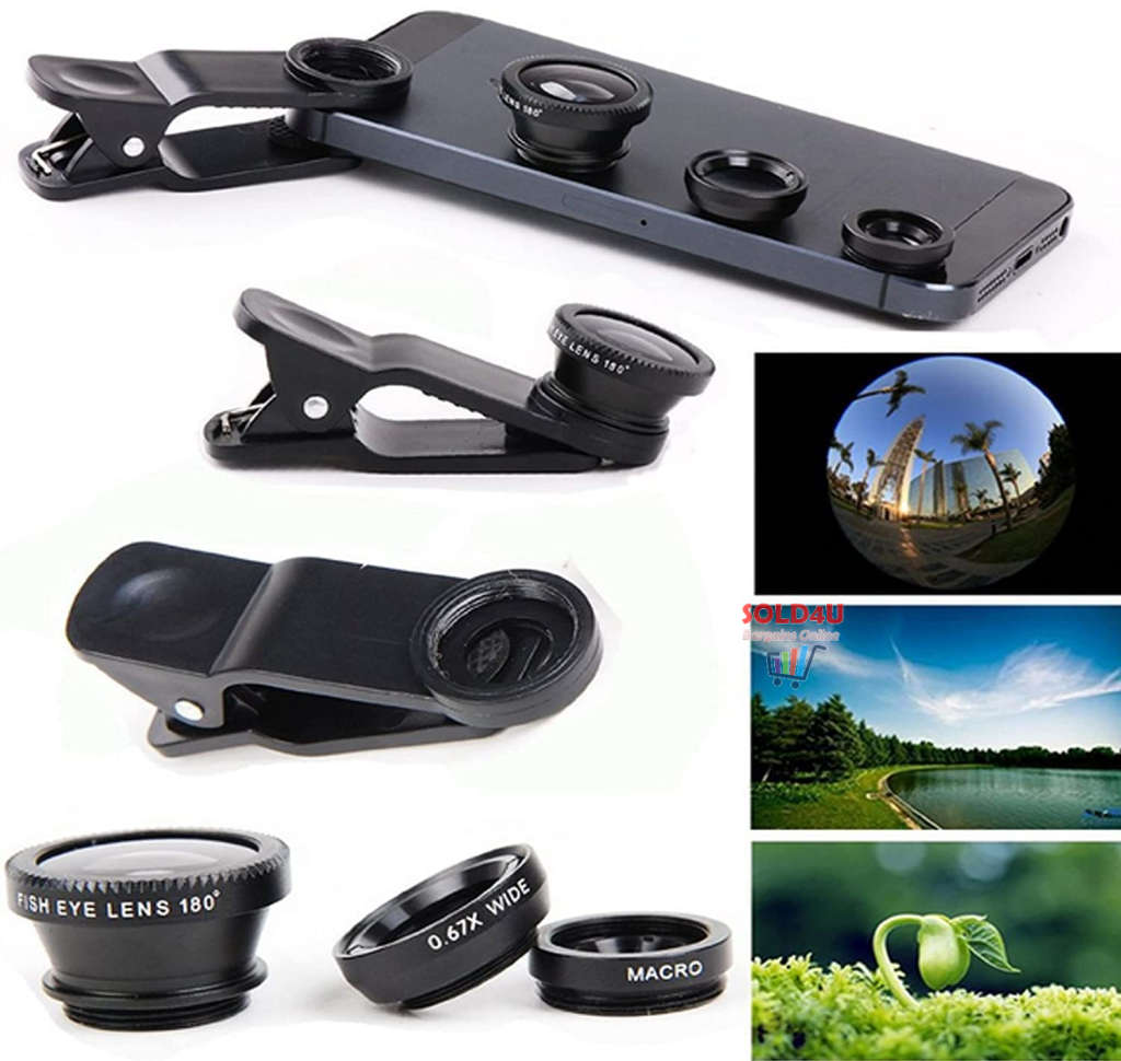 Universal 3-in-1 Cell Phone Camera Lens Kit - 180° Fisheye, 0.67x Wide Angle, Macro Lenses