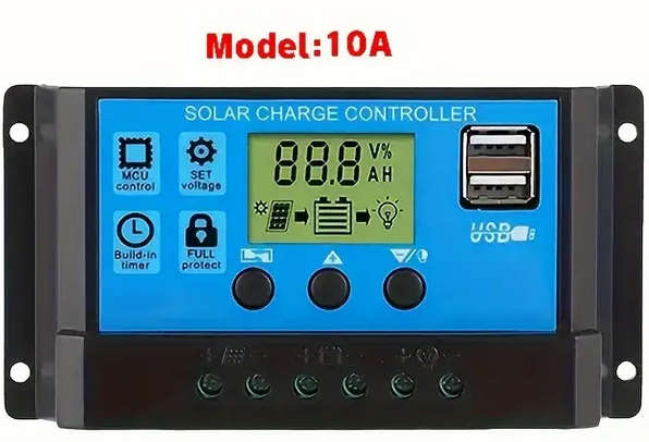 Solar Charge Controller PWM 12V/24V Auto Adapt Voltage 10A USB 5V Intelligent LCD Display
