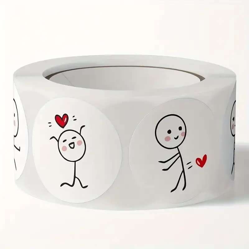 500pcs per roll Heartin Cute Cartoon Match Man Heart Stickers For DIY Scrapbooking 1 inch diameter