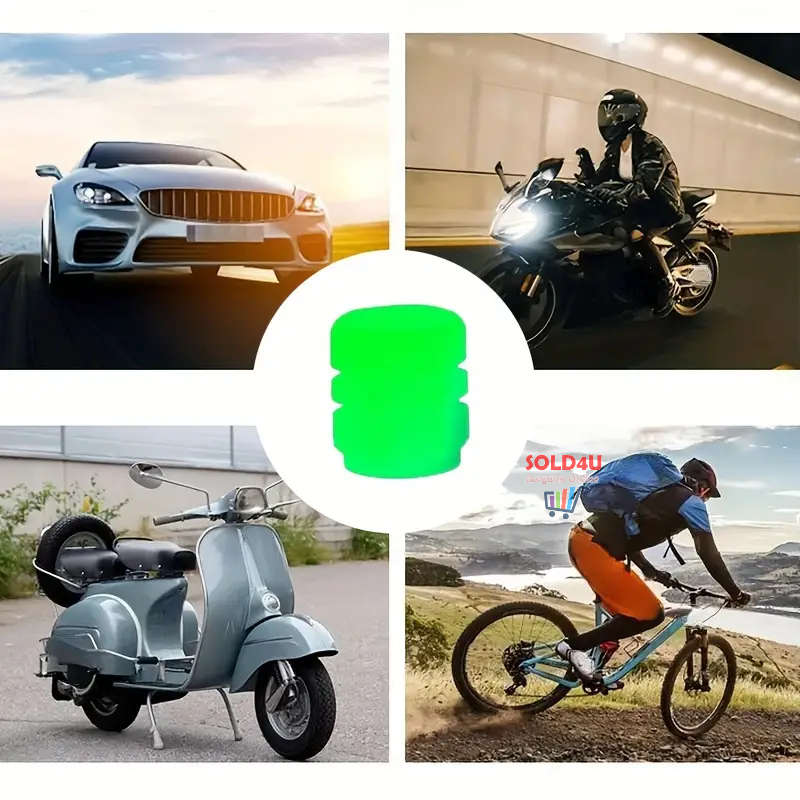 4pcs Car Tyre Valve Caps,  Valve Stem Caps Fluorescence Luminous Air Caps Cover (GREEN)