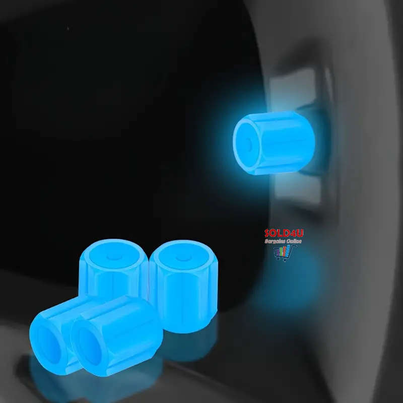 4pcs Car Tyre Valve Caps,  Valve Stem Caps Fluorescence Luminous Air Caps Cover (BLUE)