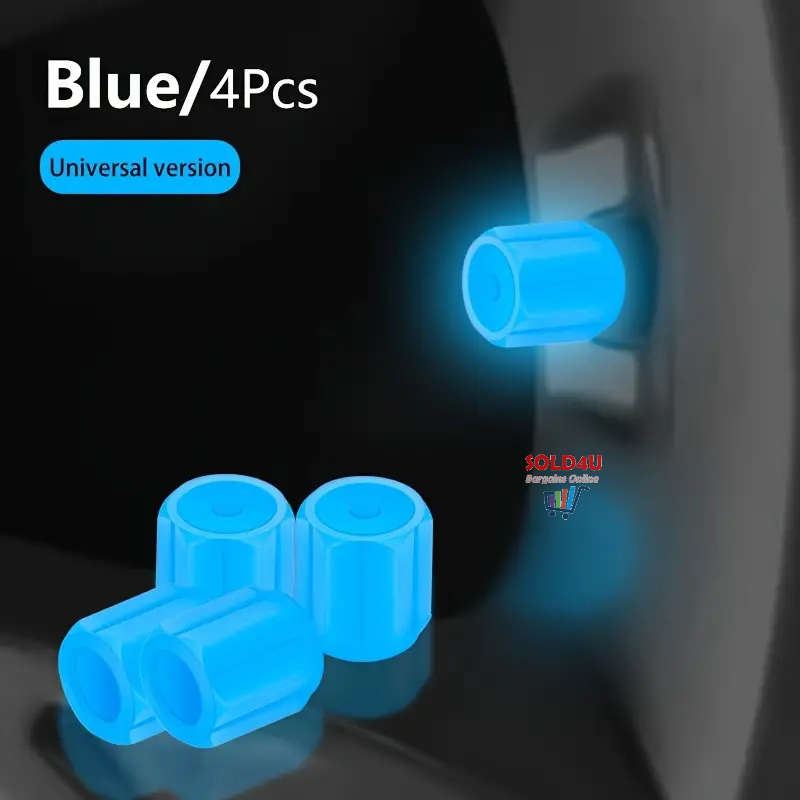 4pcs Car Tyre Valve Caps,  Valve Stem Caps Fluorescence Luminous Air Caps Cover (BLUE)