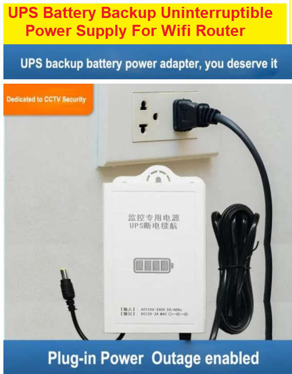 UPS Battery Backup Uninterruptible Power Supply For Wifi Router Wall-Mounted Mini 12V 2A DC UPS
