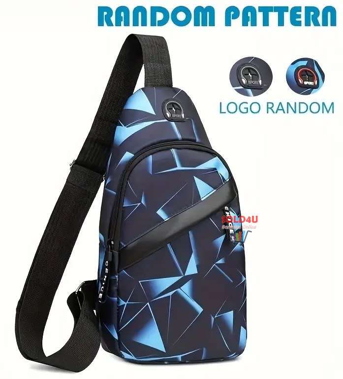 Chest Bag Single Shoulder Crossbody Bag Earphone Hole (Blue Electric) Nylon Lightweight Sling Bag