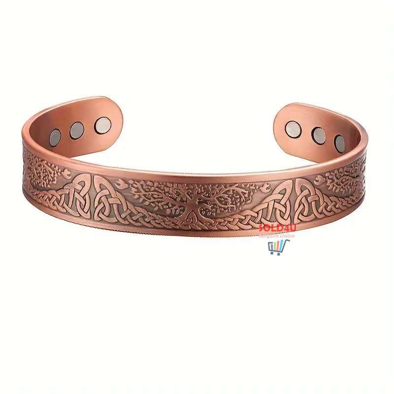Copper Magnetic Bracelet For Men, Cuff Bangle With Effective 6Pc Neodymium Magnets, Life Of Tree