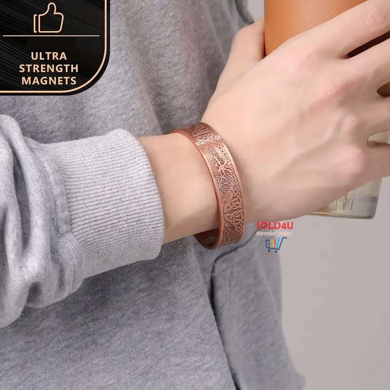Copper Magnetic Bracelet For Men, Cuff Bangle With Effective 6Pc Neodymium Magnets, Life Of Tree