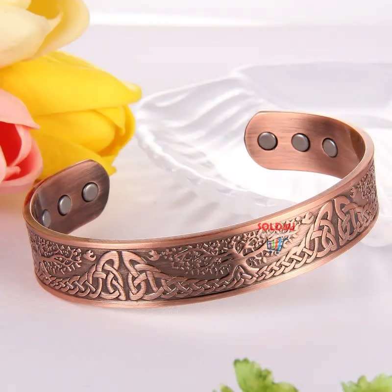 Copper Magnetic Bracelet For Men, Cuff Bangle With Effective 6Pc Neodymium Magnets, Life Of Tree