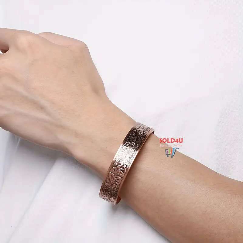 Copper Magnetic Bracelet For Men, Cuff Bangle With Effective 6Pc Neodymium Magnets, Life Of Tree