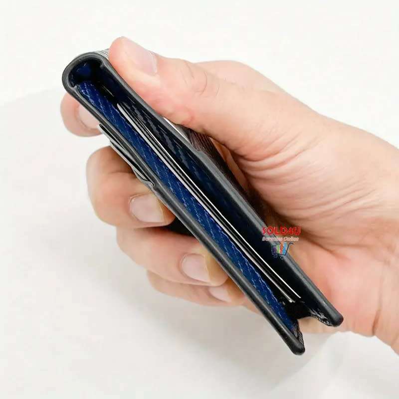 PU Leather Wallet, Bifold Card Holder Money Clip Multi Slots [ Black / Blue ]