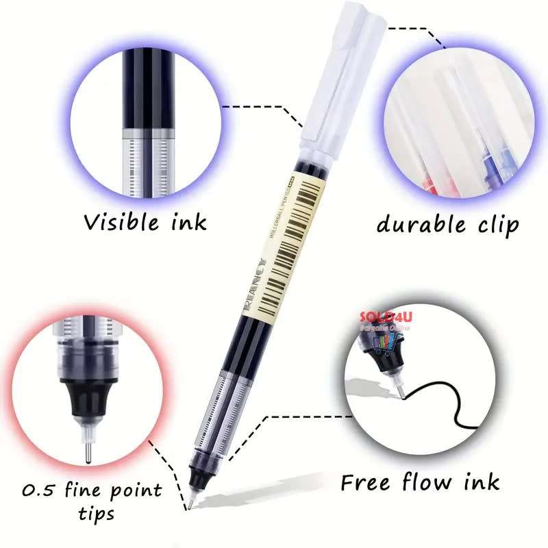 10 Pcs BLACK Quick-Drying 0.5mm Needle Gel pen Set