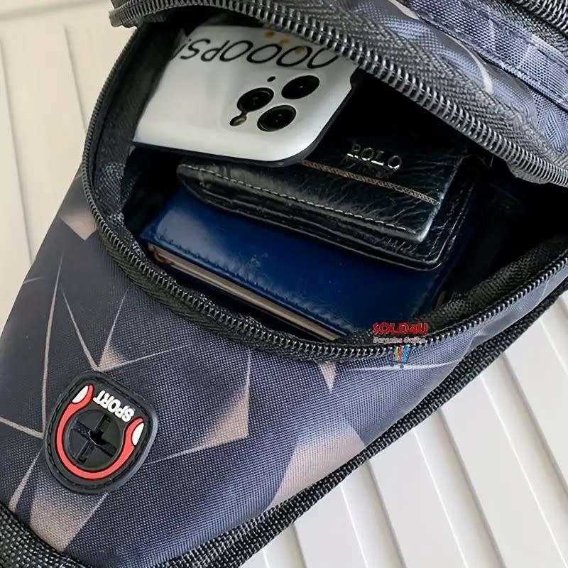 Chest Bag Single Shoulder Crossbody Bag Earphone Hole (Grey Electric) Nylon Lightweight Sling Bag