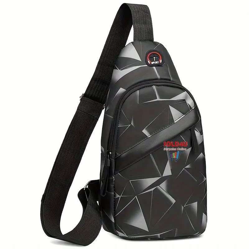 Chest Bag Single Shoulder Crossbody Bag Earphone Hole (Grey Electric) Nylon Lightweight Sling Bag