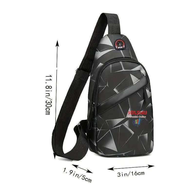 Chest Bag Single Shoulder Crossbody Bag Earphone Hole (Grey Electric) Nylon Lightweight Sling Bag