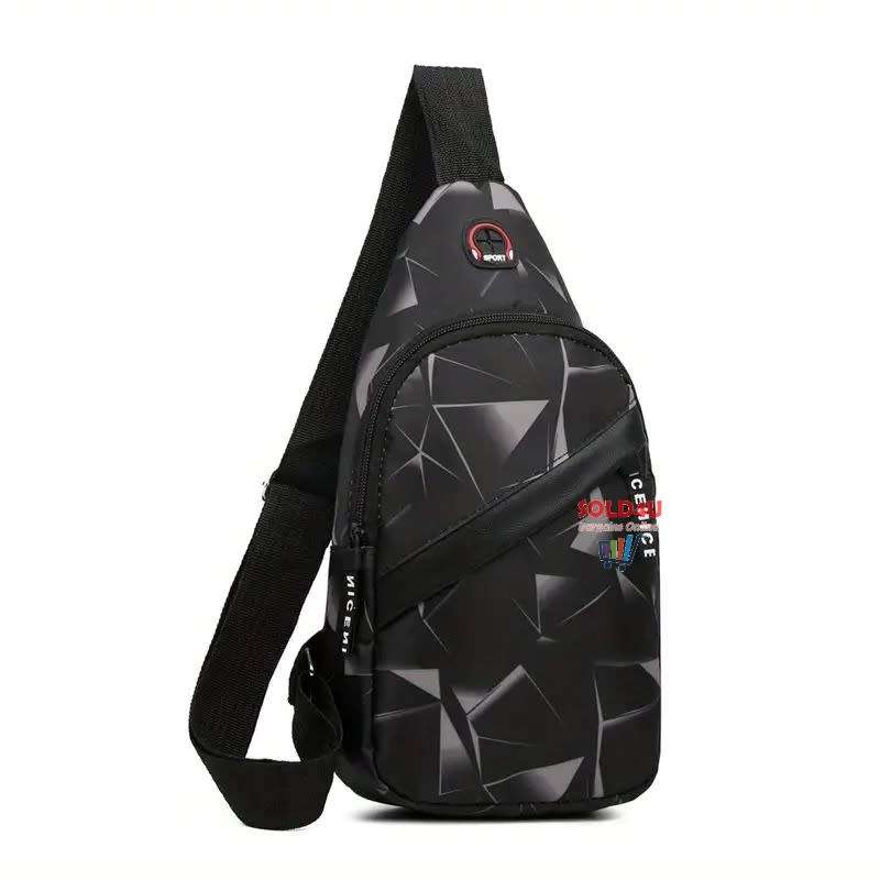 Chest Bag Single Shoulder Crossbody Bag Earphone Hole (Grey Electric) Nylon Lightweight Sling Bag