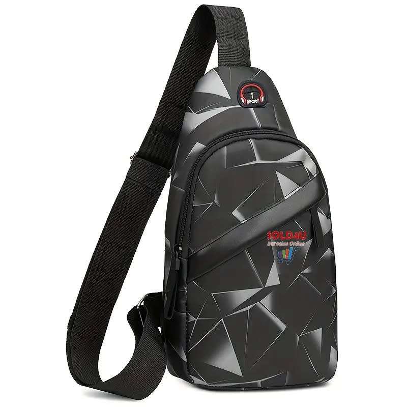 Chest Bag Single Shoulder Crossbody Bag Earphone Hole (Grey Electric) Nylon Lightweight Sling Bag